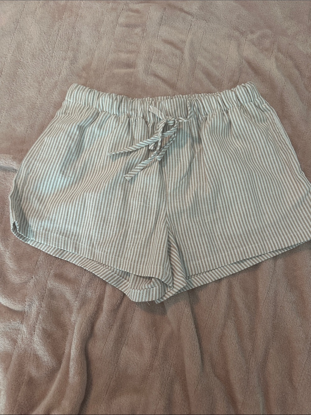 Love Tree Striped Drawstring Shorts - White & Tan